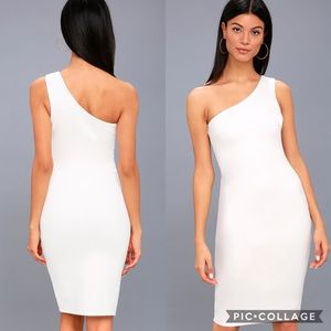 Lulus WHITE ONE-SHOULDER BODYCON MIDI DRESS XS
